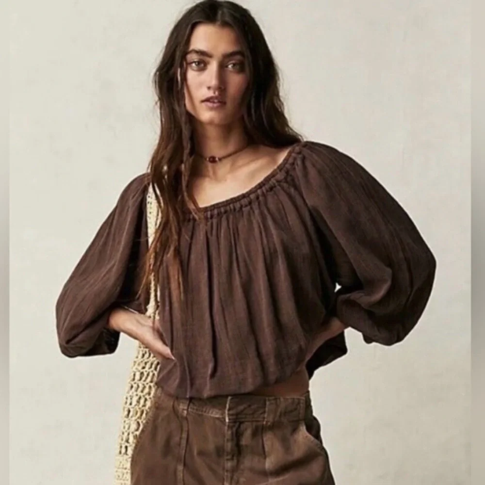 Free People We The Free All About The Bubble Tee Brown NWOT